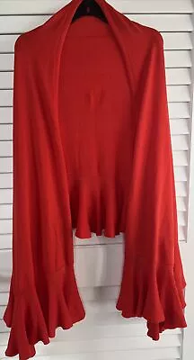 CAbi Coral Red Ruffled Shawl Wrap Stole Fine Knit Cotton Blend One Size • $39.99