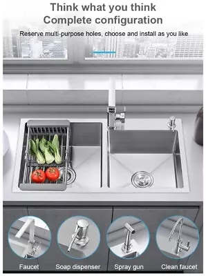 Stainless Steel Undermount Kitchen Double 2 Bowl Sink With Waste Kit 2mm Steel!! • £87.20