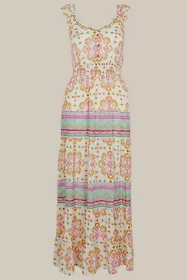 £24.99 • Buy Monsoon Ecru Floral Print Frill Neck Midaxi Dress Size XLarge BNWT Beachwear 💛