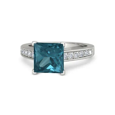 £1924.98 • Buy Princess 2.22 Carat Blue Topaz Diamond Engagement Ring 950 Platinum Size L M N O
