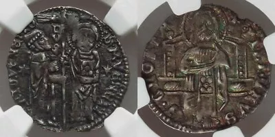 1382-1400 Dark Toned Silver Coin Venice Italy Grosso Antonio Venier NGC AU55 • $347.77