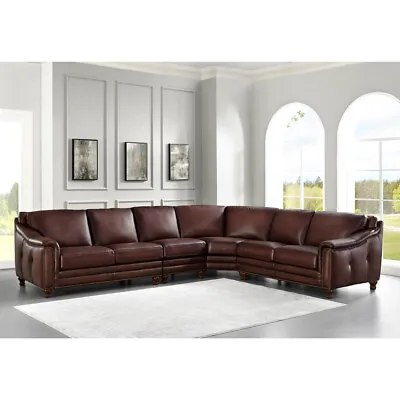 Hydeline Belfast Top Grain Leather Convertible L-Shaped Sectional Sofa • $5058.99
