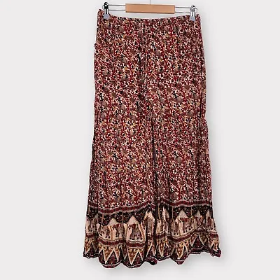 Gypsy Rose Festival Wear Pants Hippie Boho Wide Leg Flare Nepal Elephants Size L • $19.99