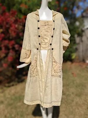 Artistic Edwardian Ivory Cream Raw Silk Dress With Watercolor Block Print • $295