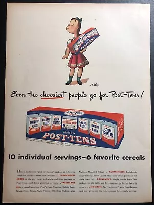 1940’s Artist Steig Post Cereal Variety Pack “Girl W/ Cereal” Print Ad 14x10” • $11