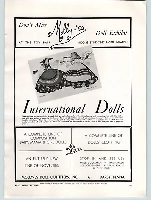1938 PAPER AD Molly'es International Dolls Gypsy Nina Poland Toy Kraft Wooster • $14.98