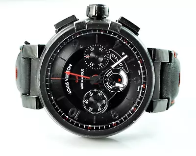 Louis Vuitton Auto Black Race Track Dial Chrono Tambour Moon Watch 45mm Date GMT • $2999.99