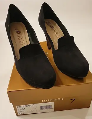 Ellen Tracy PRINCE Black Suede Shoes Heels 7 1/2 M Classic Box Included • $29.99