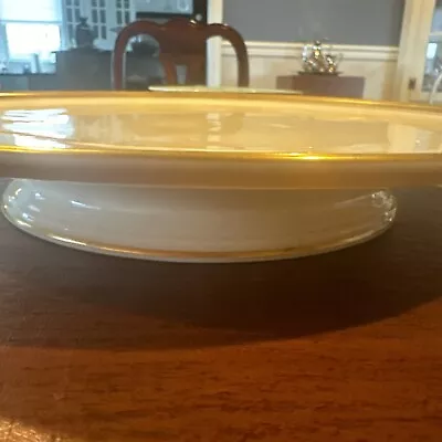 Lenox Vintage 12  Footed Cake Plate Cream Hand Decorated Gold Trim • $30