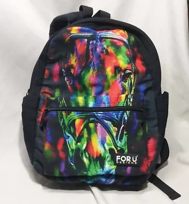 FORU Designs Rainbow Horse Head Backpack Discontinued Psychedelic Laptop Black • $25