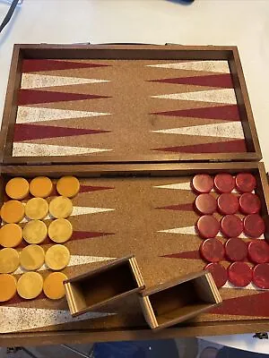 Vintage  Drueke Blue Chip Game Co.  Backgammon Red Yellow Bakelite Pcs. Cork • $150