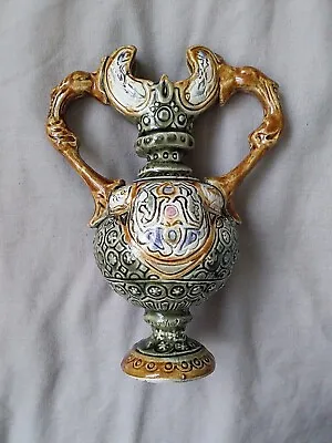 £20 • Buy Antique Alhambrian Majolica Decorative Vase Twin Handle C. 1800 Victorian # 405