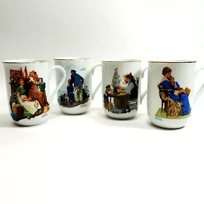 VTG Norman Rockwell 1982 1985 Museum Coffee Mugs Set Of 4 Gold Trim Collectible • $19.12