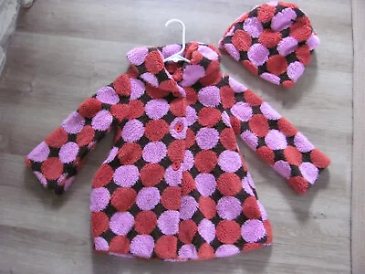 Mack & Co. Red & Pink Polka Dot Fleece Coat And Hat Size 2T USA GUC • $13.25