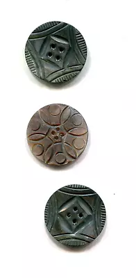 3 Antique Vintage Carved Mother Of Pearl Shell Buttons - 1 3/16 Inch • $9