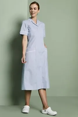 £13.99 • Buy Healthcare Workwear Dress UK 14 Uniform Carer Nursing Blue Stripe White Trim