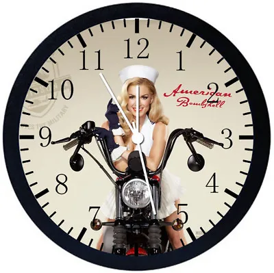 American Motorcycle Sexy Girl Black Frame Wall Clock Nice For Decor Or Gifts Y71 • $19.95