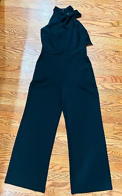 VINCE CAMUTO Black Sleeveless Bow Tie Mock Hlater Neck Jumpsuit Size 10 • $42