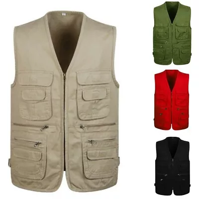 Men Multi Pocket Camera Outdoor Travelers Fishing Working Photography Vest 3/5XL • $22.41