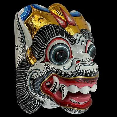 Balinese Hanuman Mask White Monkey Hand Carved Wood Polychrome  Bali Wall Art • $85.32