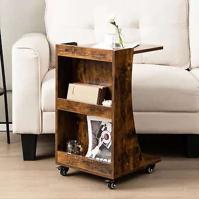 Giantex Bedside Table Rolling Sofa Side End Table C-Shaped Nightstand • $75.95