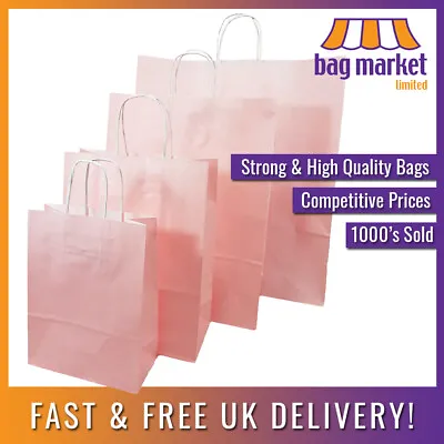 £5.75 • Buy Strong Light Pink Ribbed Twisted Handle Paper Carrier Bags | Kraft/Gift/Fashion