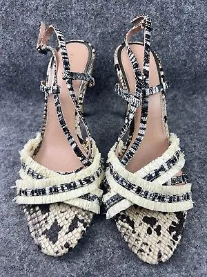 Zara Snakeskin Print & Rafata High Heels Women's EU 39 US 8.5 Black White Straps • $27