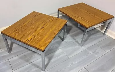 MID-CENTURY END TABLE PAIR VINTAGE OFFICE 1970s INVINCIBLE STEEL CHROME FORMICA • $349.99