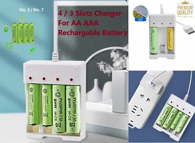 4/3 Slots Universal USB Battery Fast Charger For AA AAA Rechargeable Batteries • £4.48