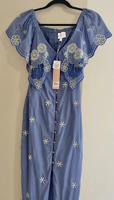 $80 • Buy Alice Mccall 6. Honeycomb Daisy Blue Embroidered