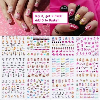 Nail Art Water Decals Stickers Transfers Barbie Doll Bows Hearts Neon Kawaii • £1.85