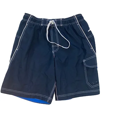Speedo Mens Swimming Shorts Size Large Blue W/ Dark Mesh And Pockets • $8.88