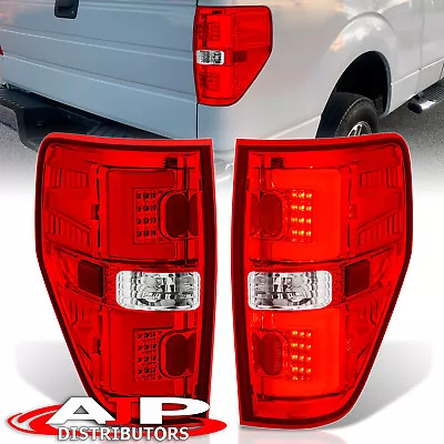 Red Lens Chrome LED Tube Tail Lights Brake Lamps Pair For 2009-2014 Ford F-150 • $94.99