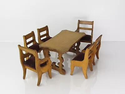 Vintage Antique German Dollhouse Miniature Wooden Furniture Dining Table Chairs • $139.99