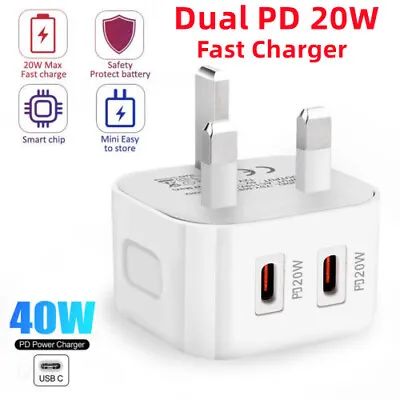 £9.08 • Buy 40W Dual PD Type USB-C Fast Charger UK Plug For IPhone 13 12 11 Pro Max 14 Plus