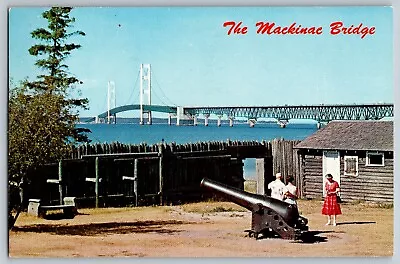 Mackinac Michigan MI - Mackinac Straits Bridge - Vintage Postcard -Posted • $5.94