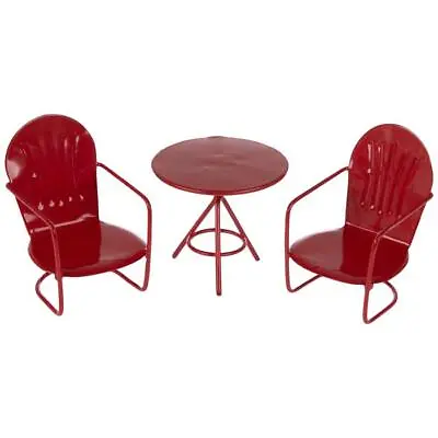 Miniature Dollhouse Fairy Garden Retro Red Metal Table & Chairs - Buy 3 Save $5 • $10.40
