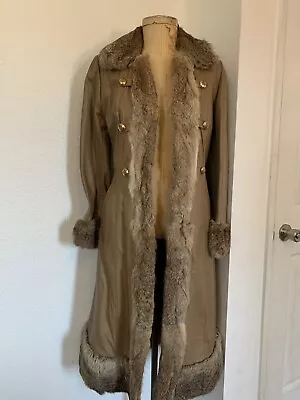 Vintage 1960s SPY Trench LEATHER & FUR Snow Coat  PeaCoat Small • $249