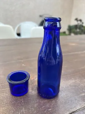 Vintage 1930s Cobalt Blue Glass Bottle And Cup 6” “Bromo-Cedin For Headaches” • $19.99