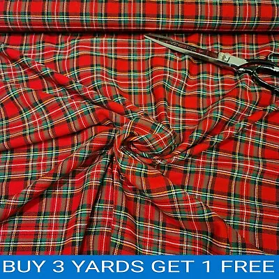 £6.85 • Buy Genuine Red Royal Stewart Tartan Woven 100% Brushed Cotton Craft Dress Fabric