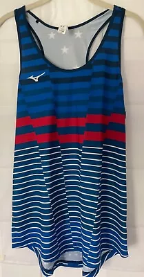 Mizuno Running Womens Tank Top Size Large Red White And Blue Stars And Stripes • $10.99