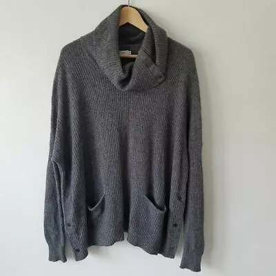 $60 • Buy Vince Oversized Turtleneck Twill Snap Wool Yak Grey Slouchy Sweater Women's M