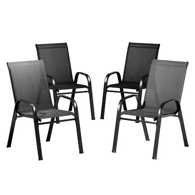 Gardeon 4PC Outdoor Dining Chairs Stackable Lounge Chair Patio Furniture Black • $139.95