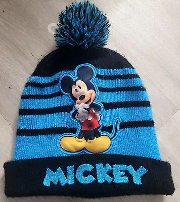 Disney Mickey Mouse Winter Toque Beanie Hat (YOUTH Size) W/pom Pom- Blue Black • $11