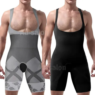 Men Full Body Shaper Compression Bodysuit Slim Fit Tighten Underwear Shapewear • £7.79