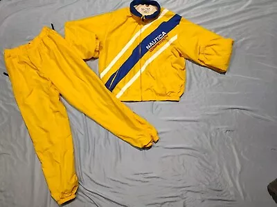 Vintage Nautica Competition Track Suit Set Sz Large Yellow/Blue Embroidered 2PC • $94.99