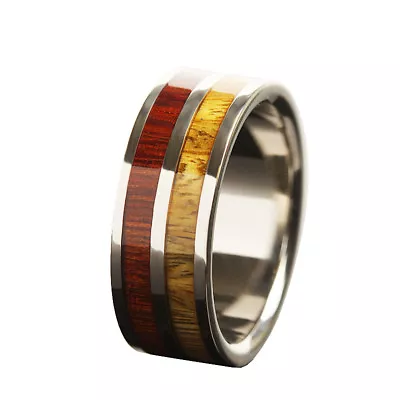 8mm Titanium Cocobolo Koa Wood Rings Wedding Rings Men's Jewelry TIR4073 • $69