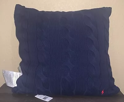 POLO Ralph Lauren Hanley Cable Knit Decorative Throw Pillow Pony Embroidery Navy • £79.78