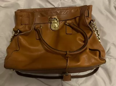 Michael Kors Hamilton Brown Leather Satchel Handbag Shoulder Bag • $19.99