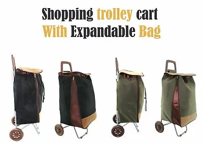 £28.99 • Buy Strong Large Folding 2 Wheeled Shopping Trolley Cart With Expandable Bag Suede